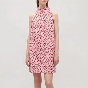 COS Mock Neck Tie Back Dress White Spotty Red EUR 38 US 6